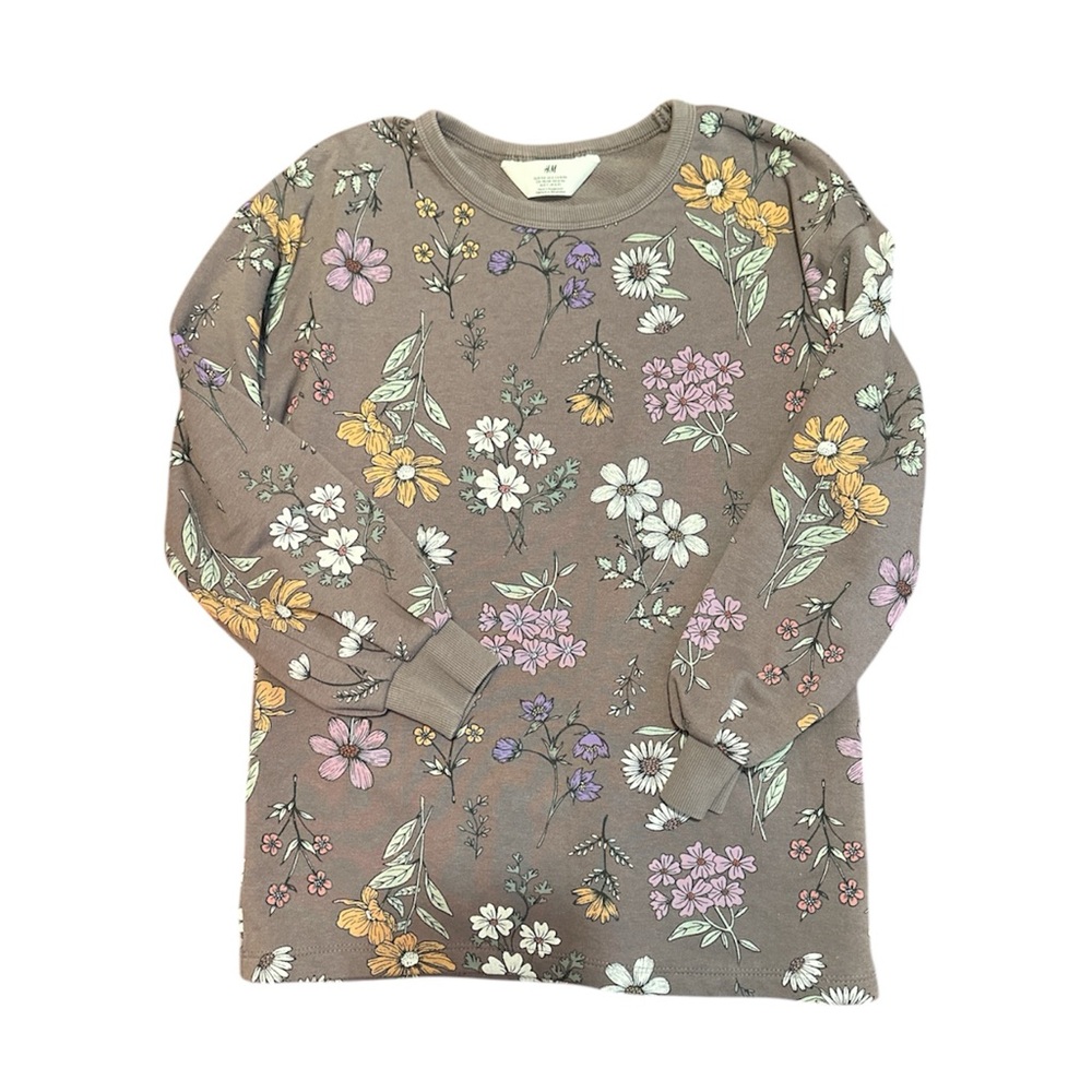 Girls Floral Long Sleeve French Terry Cotton Top